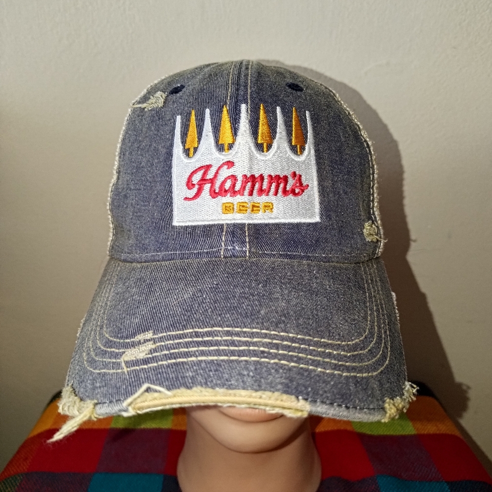 Hamm's Beer Distressed Trucker Hat Retro Brand Adjustable Snapback